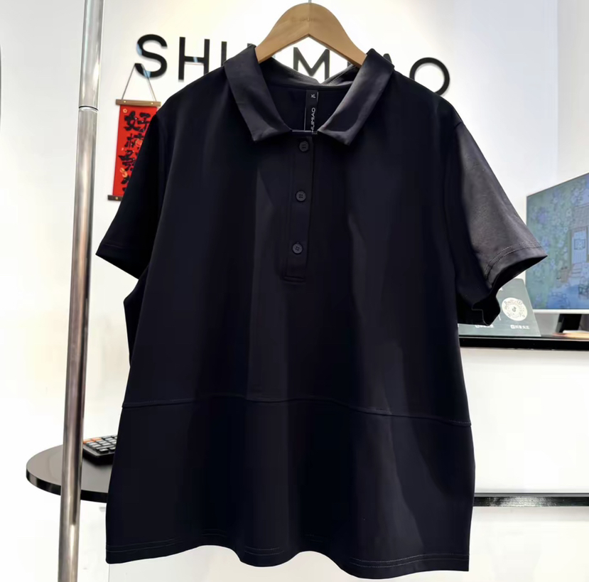 【必入爆款推荐】水淼2026春新品时尚超显瘦小翻领 Polo领半袖2370
