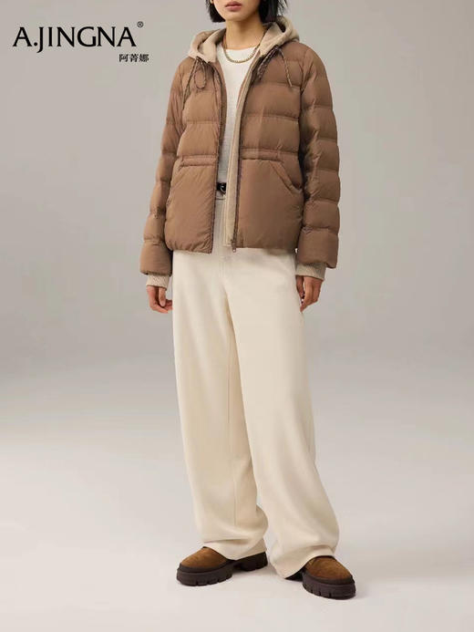 【结构撞色】阿菁娜冬季新款结构撞色羽绒服短款连帽设计显高宽松慵懒感F30D216029 商品图3