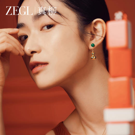 ZEGL红玛瑙金色葫芦耳钉女925银针新中式耳环设计感气质新年耳饰 商品图2
