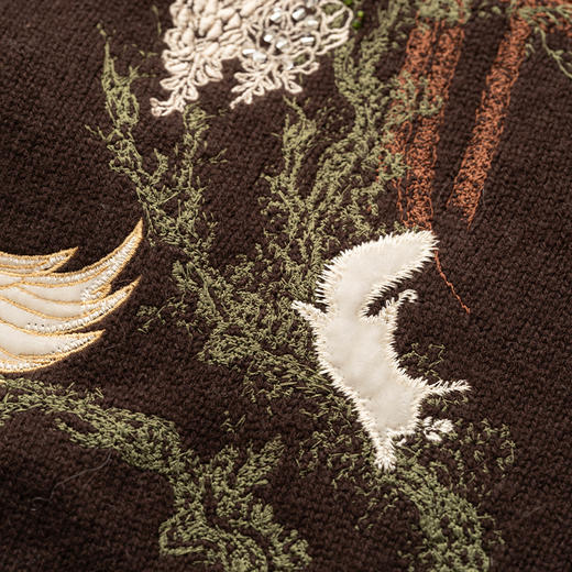 归雁 遨游山林美卷 重工复合工艺刺绣花苞袖羊毛羊绒女士上衣 商品图1