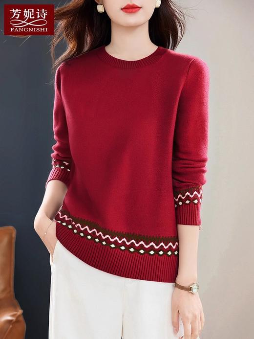 圣诞红色毛衣女款新款冬季加厚大码女装胖mm针织打底衫高级感上衣 商品图1