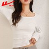 回力长袖t恤女春秋2025新款方领短款修身针织上衣白色内搭打底衫 商品缩略图0