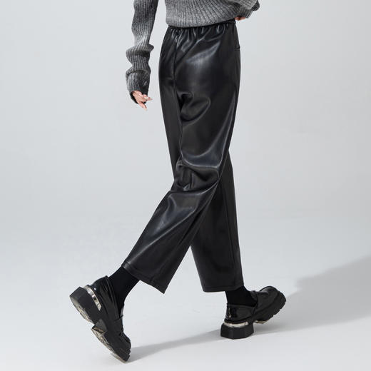 「自」全新升级【铂金会员183/天猫249/差价66】(11508)洛诗琳新款PU皮高腰宽松皮裤2025秋冬气质显瘦九分老爹裤 商品图3