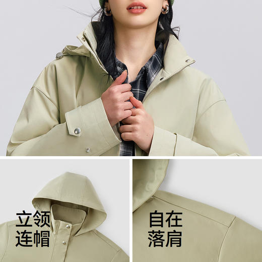 都市护身服|森马外套女春季中长款三防防风连帽落肩收腰通勤夹克 商品图3