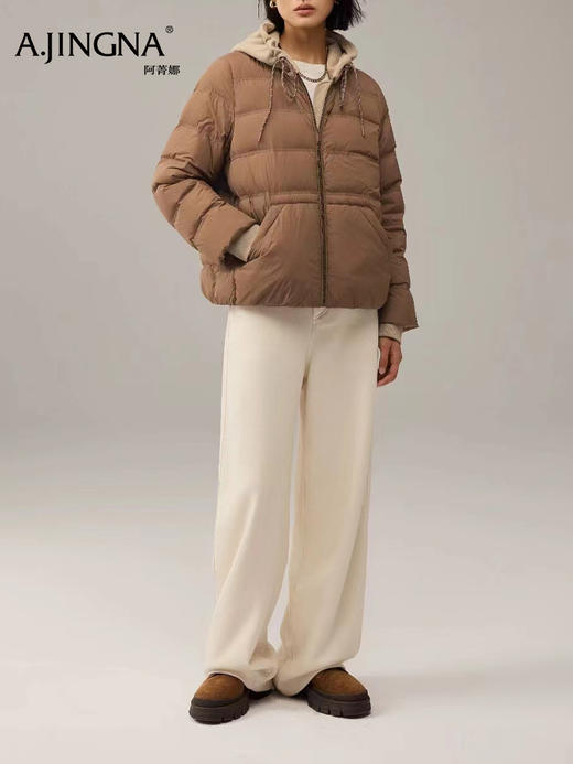 【结构撞色】阿菁娜冬季新款结构撞色羽绒服短款连帽设计显高宽松慵懒感F30D216029 商品图2