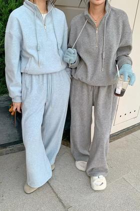 HAYES 灰色加绒运动风休闲卫衣+裤子套装 21988