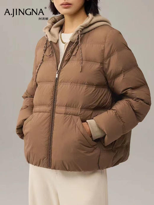 【结构撞色】阿菁娜冬季新款结构撞色羽绒服短款连帽设计显高宽松慵懒感F30D216029 商品图1