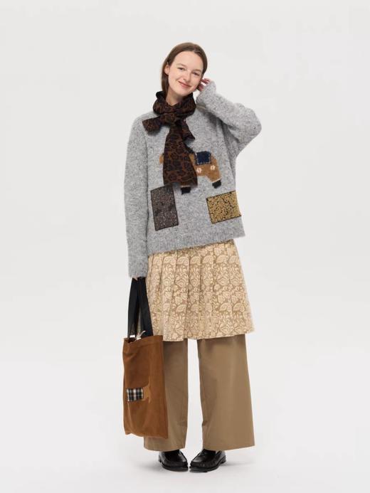 local tag/lt25awk46/达拉小马 提花补丁贴布绣松软套头针织混纱毛衣 商品图1