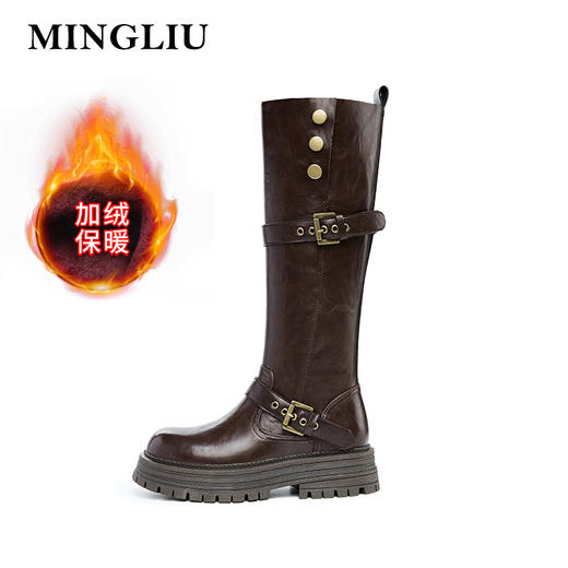 复古骑士靴女2025冬季新款百搭瘦瘦靴英伦风靴子女增高显瘦长筒靴 商品图2