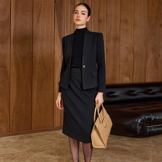 IWY/黑色无领西装套装女一粒扣商务风职业装高级感气质通勤正装CS2188 商品图0