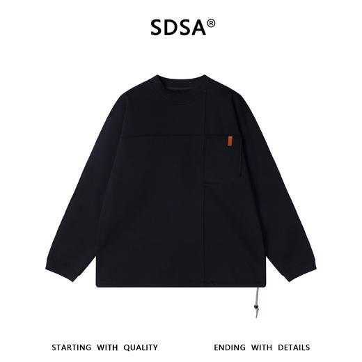 SDSA男士秋冬新款痞帅男装潮牌纯色压线磨边圆领卫衣百搭时尚上衣 商品图0