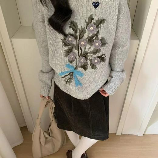 D121108韩系松弛感清新文艺穿搭手工花粗线针织毛衣女 商品图4