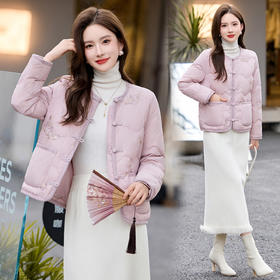 HR JXYR0007国风羽绒服新中式盘扣刺绣洋气白鸭绒外套