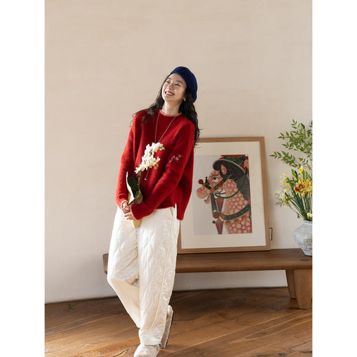 牧衣游原创 重磅丝棉涧棉裤子新款菱形百搭抗寒保暖休闲棉裤 石竹 商品图1