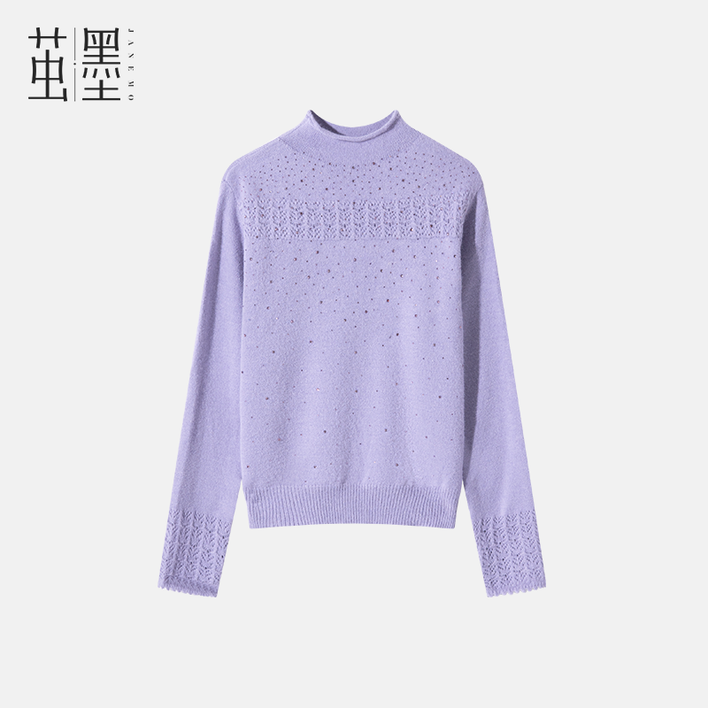 茧墨 定制款钩花卷边半高领毛衣