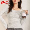 回力长袖t恤女春秋2025新款方领短款修身针织上衣白色内搭打底衫 商品缩略图3