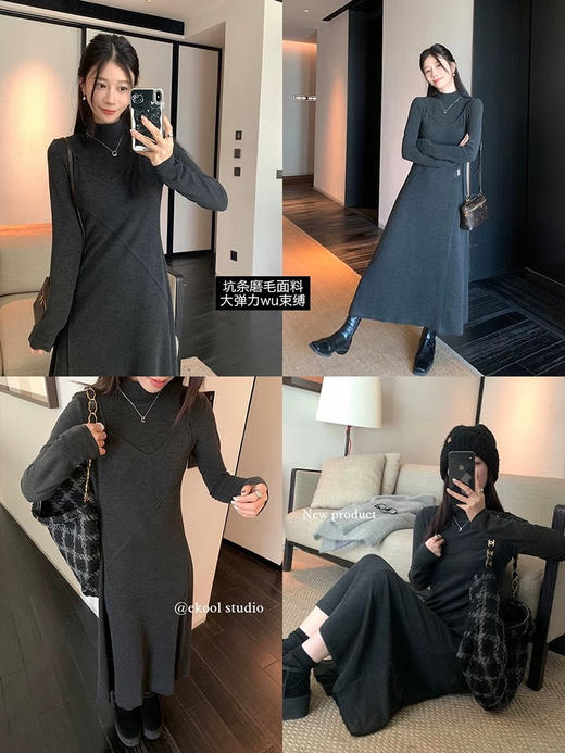 假两件微磨毛显瘦320g连衣裙 商品图11