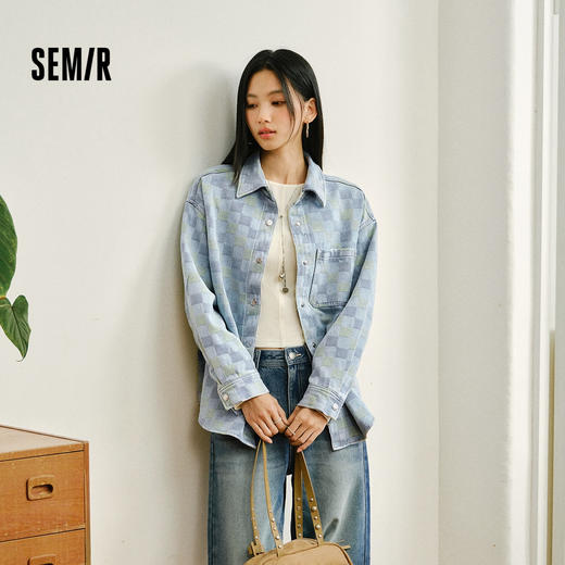 商场同款|森柔森马牛仔衬衫女春中长款oversize2026新款潮流上衣 商品图1
