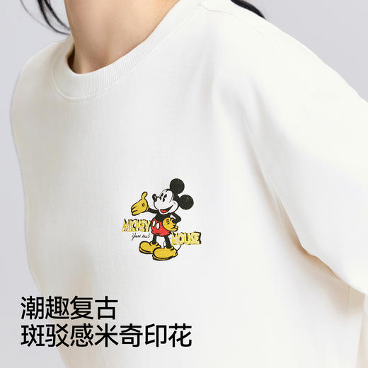森马迪士尼合作系列长袖T恤女春季中长款米奇宽松落肩复古风上衣 商品图2