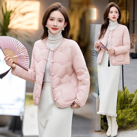 HR JXYR0007国风羽绒服新中式盘扣刺绣洋气白鸭绒外套 商品图1