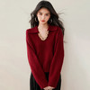 西遇红色毛衣女2025年冬季新款V领亮片宽松百搭打底针织衫SS060011 商品缩略图3