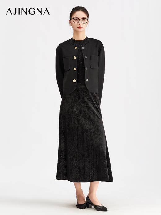 【商场同款】阿菁娜冬季新款短款修身夹克圆领金属纽扣设 弧形下摆显灵动A30D511008 商品图1