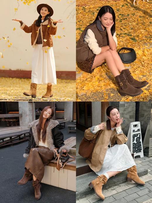 「李兰迪/美洋同款接吻猫[落日大道]麂皮筒靴西部堆堆靴牛仔靴加绒」 商品图3