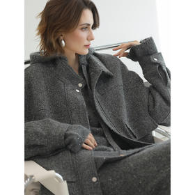 COCOBELLA高智通勤亮丝休闲外套中长款女秋毛呢大衣WL3001