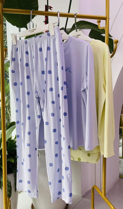 长袖长裤丝光棉圆领女款套装睡衣舒适透气 商品图3