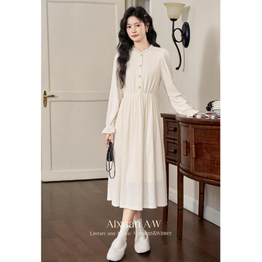 鹿向南「软芙雪花」法式气质连衣裙女装秋冬2025新款圆领长袖长裙 商品图0