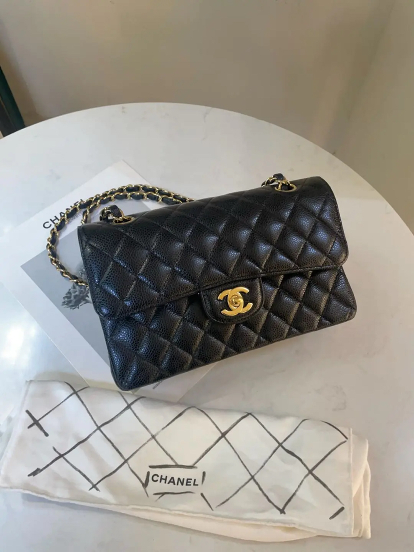 Chanel CF 小号 黑金 荔枝纹牛皮 单肩包