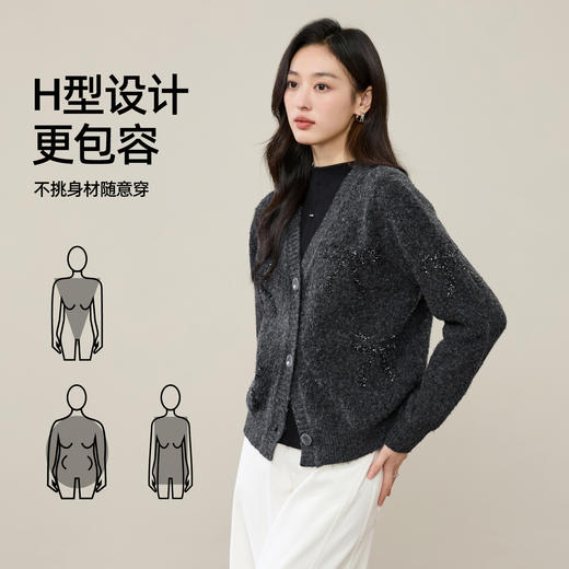 【绵羊毛-开衫】逸阳秋冬新品格雷系时尚羊毛针织灰色长袖上衣外套5324 商品图1