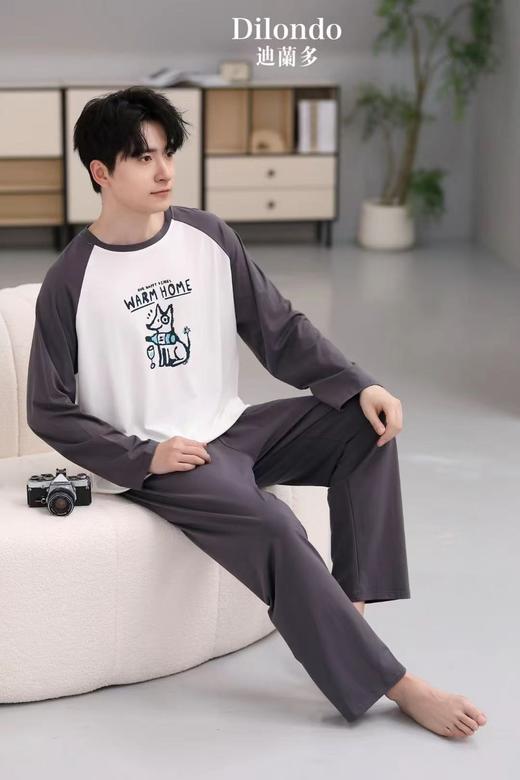 长袖长裤丝光棉圆领套装男款睡衣舒适透气1415343 商品图2