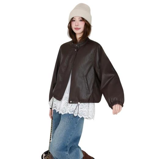 HR YYG83020机车风外套时尚百搭宽松加绒保暖休闲皮衣夹克 商品图4