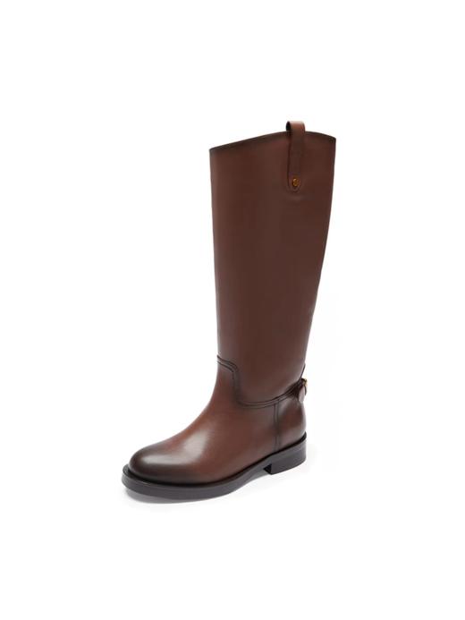 莱尔斯丹2025秋冬新款牛皮显瘦复古粗跟骑士长筒靴子女 商品图3