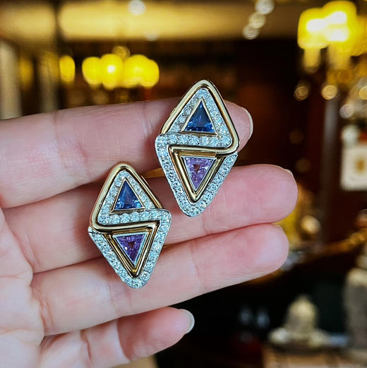 VINTAGE系列 18K和铂金镶钻石和蓝宝石 耳饰 商品图2