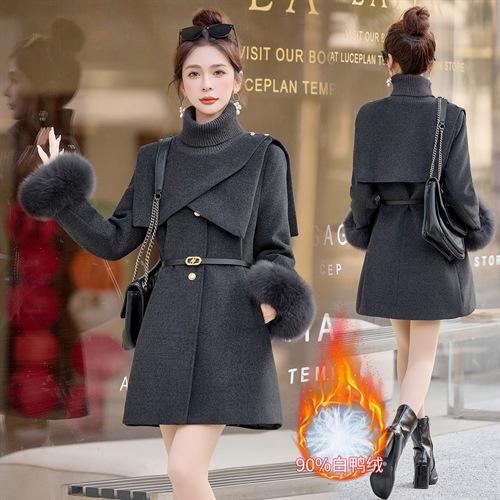 HR ZYQF28白鸭绒外套韩系小香风羽绒服针织领配披肩 商品图0