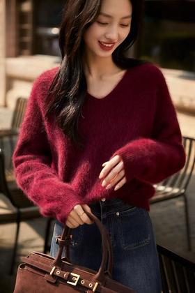 进口拉绒工艺无缝一体礼挚V领羊绒拉绒羊毛衫