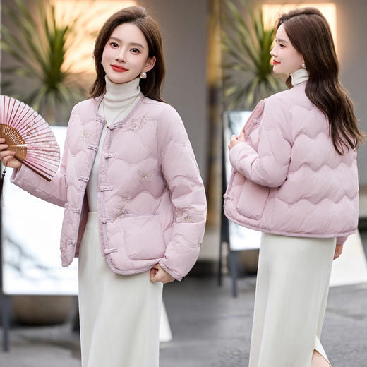 HR JXYR0007国风羽绒服新中式盘扣刺绣洋气白鸭绒外套 商品图2