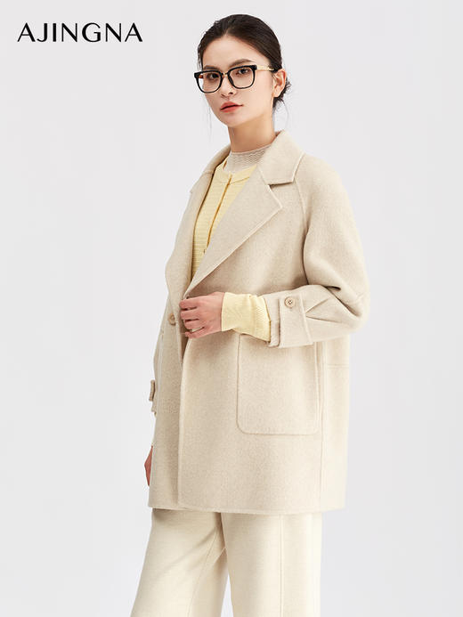 【商场同款】阿菁娜冬季新款通勤大衣微落肩直筒双排扣西装领 感挺括耐穿A30D511103 商品图3