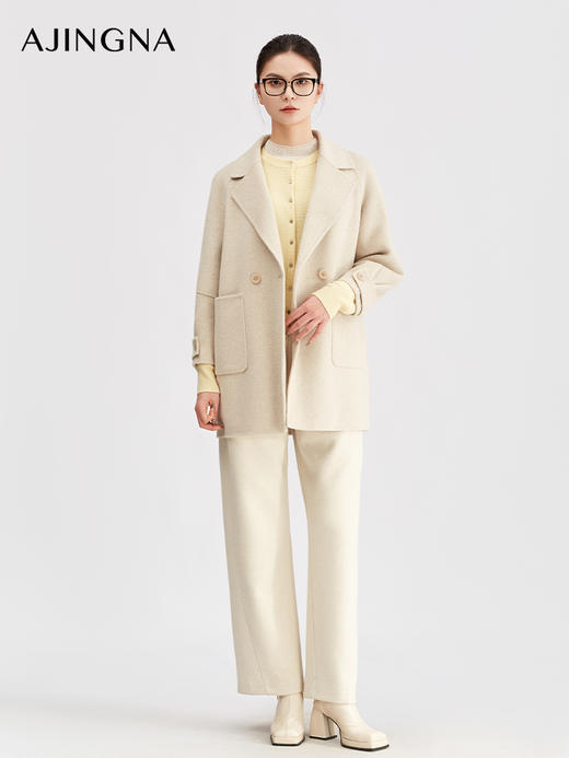 【商场同款】阿菁娜冬季新款通勤大衣微落肩直筒双排扣西装领 感挺括耐穿A30D511103 商品图1