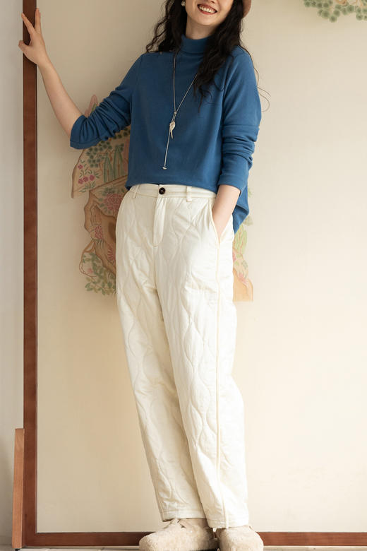 牧衣游原创 重磅丝棉涧棉裤子新款菱形百搭抗寒保暖休闲棉裤 石竹 商品图5