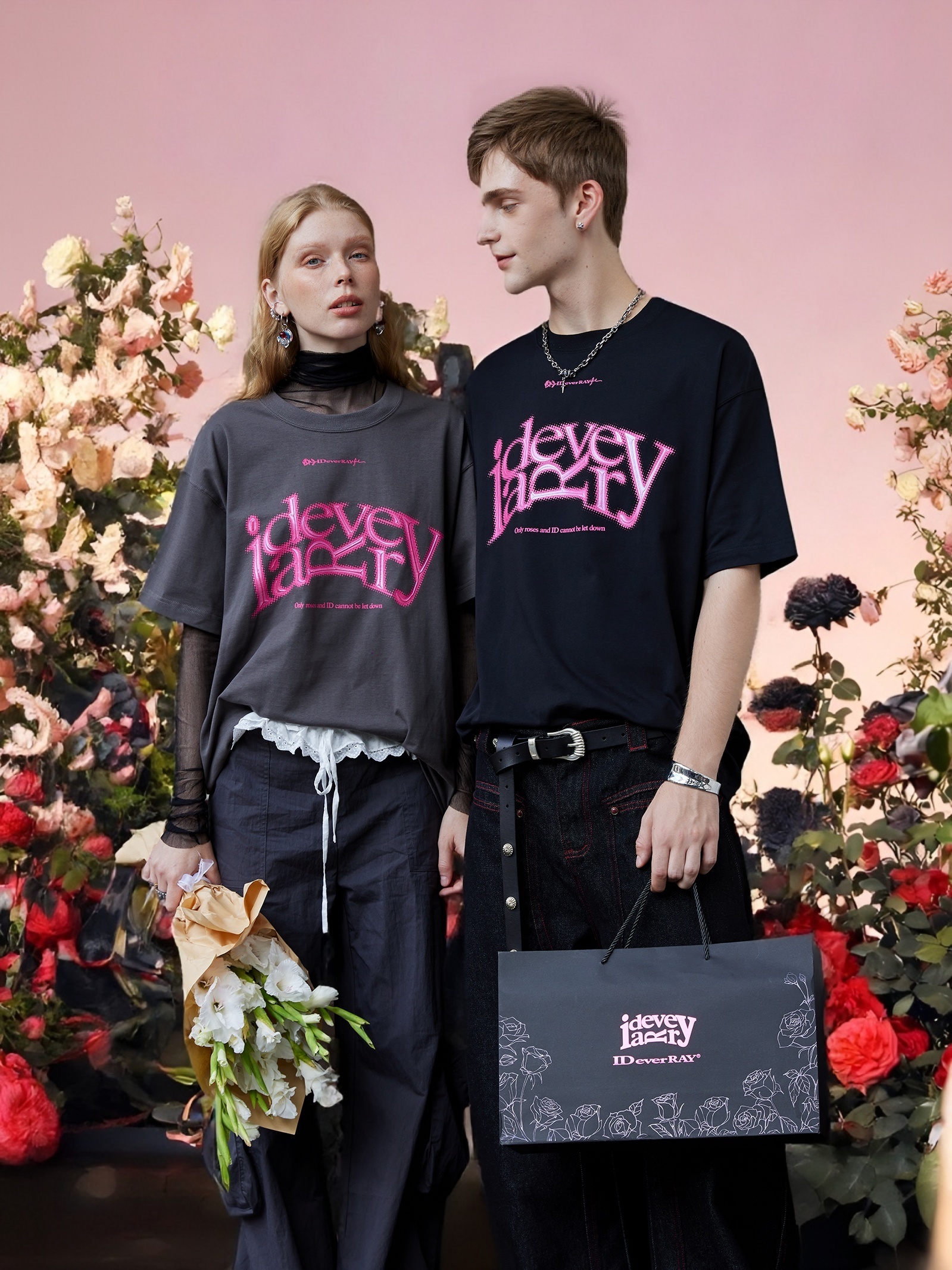 【明星同款】IDEVERRAY轻奢夏季纯棉复古休闲男女短袖字母t恤21MSL-TM912