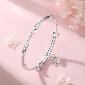 Winy 足银 999.9 蝶铃莫比乌斯手镯 蝴蝶铃兰吊坠 磨砂亮面双质感赠证书礼盒