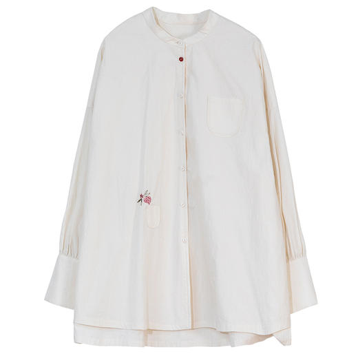 牧衣游原创 60支净棉手工刺绣衬衫新款质朴立领轻薄百搭衬衣 南鸢 商品图4