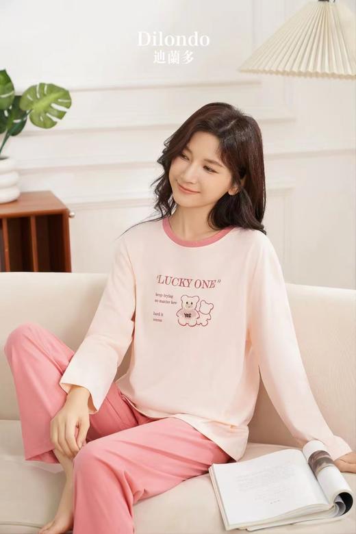 长袖长裤丝光棉圆领套装女款睡衣舒适透气 商品图1