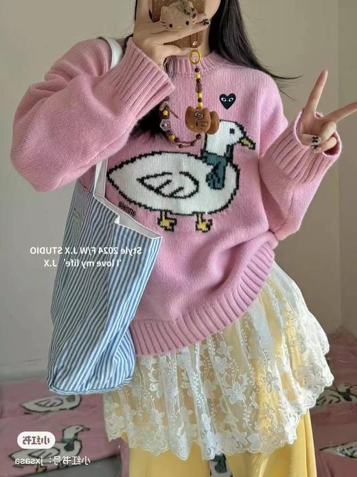 D121104柔和粉色俏皮减龄温柔风圆领套头针织衫女 商品图2