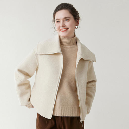 「自」全新升级【铂金会员321/天猫429/差价108】(12839)洛诗琳气质双面毛呢大衣2025秋冬大翻领显瘦纯羊毛短外套 商品图2