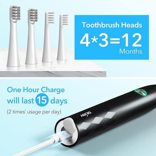 美国 Sejoy 电动牙刷 IPX7防水 3种模式 配备4个刷头 商品图2