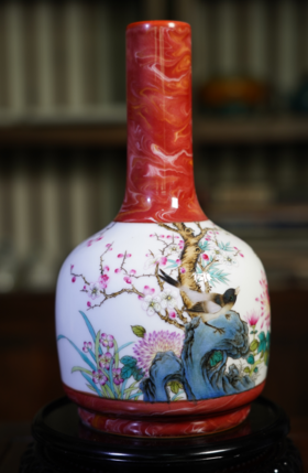 绞釉霁彩珐琅花开富贵赏瓶